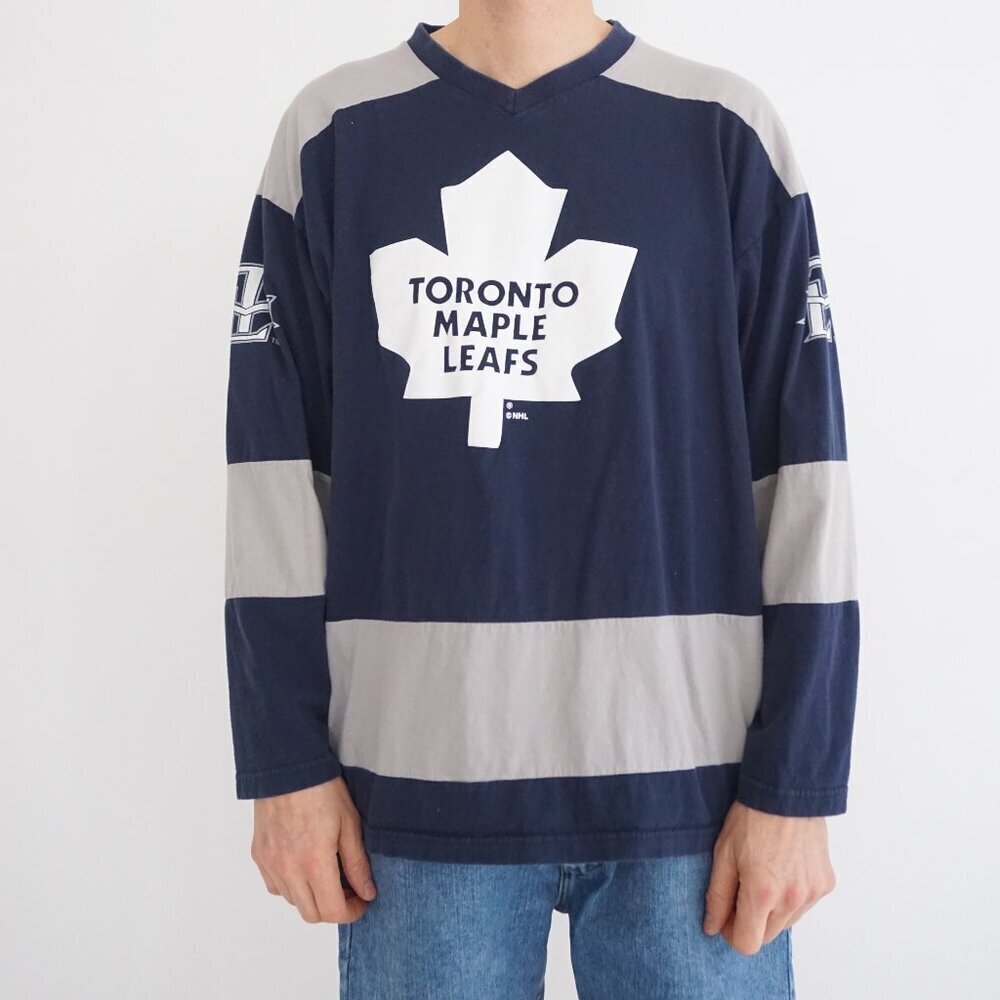 Vintage Toronto Maple Leafs Navy Stripe Logo Hockey Knit Long Sleeve Heritage M